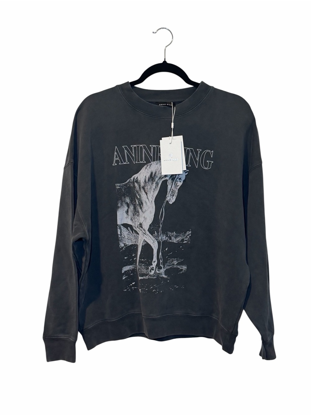 NWT Anine Bing Charcoal Bintage Crewneck Sweatshirt size small